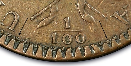 1794 Starred Reverse Cent closeup