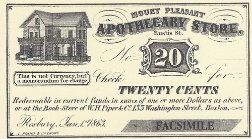 Woodward Apothecary Store 20c scrip FACSIMILE