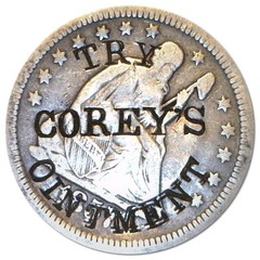 Try Corey's Ointment counterstamp on 1857 25c