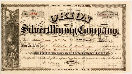 Orion Silver Mining Company Stock Certificate