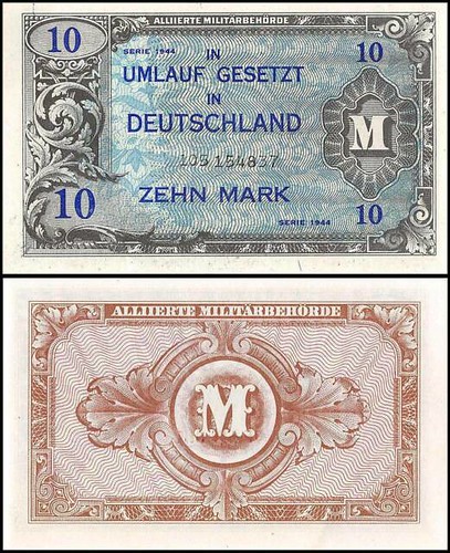 1944 Germany Allied military currency 10-mark note