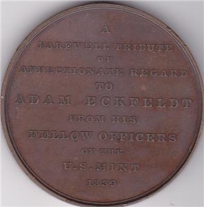 1839 Adam Eckfeldt Retirement Medal reverse