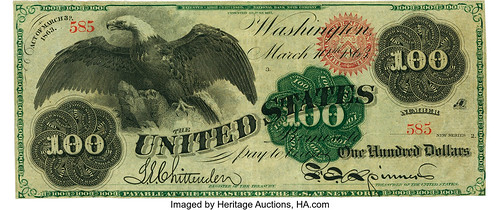 1863 $100 BLACK EAGLE US TREASURY GIANT 17 X 40 LIMITED EDITION CANVAS ART 