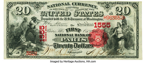1875 $20 The First National Bank of Paris IL face