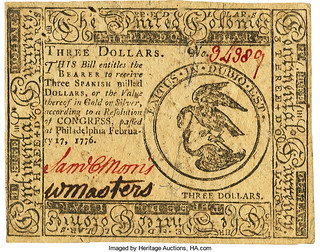 Continental Currency February 17, 1776 $3 face