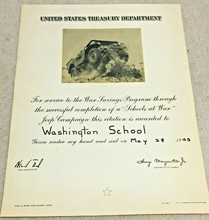 Schools at War Jeep Treasury Certificate