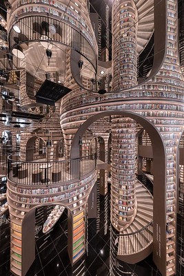 Escheresque bookstore spiral stairs