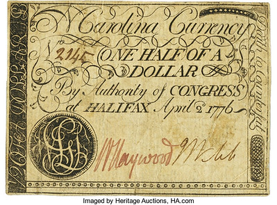 North Carolina April 2, 1776 $1-2 GL in White Script