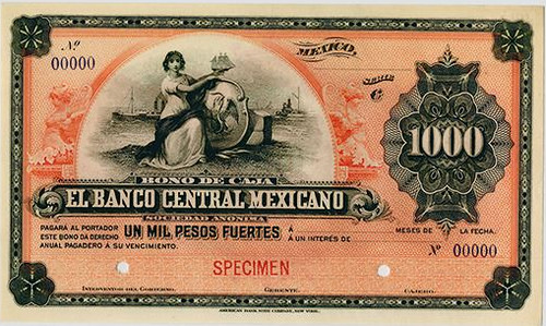 Mexico 1000 Pesos Specimen  Note