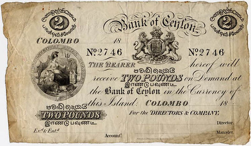 1844 Ceylon Two Pounds banknote