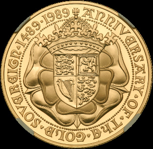 Sovereign 500th Anniversary gold Five Pounds reverse