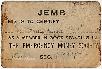 Emergency Money Society membership card back