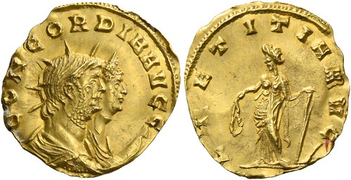 aureus with twin busts of Gallienus and Salonine