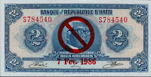 Haiti banknote Fev. 7 1986 Overstamp