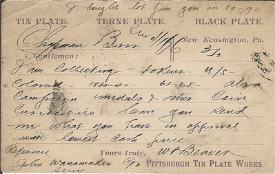BEAVER, Wm. P. 1896 postcard to Chapmans