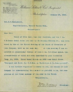 Seller letter about Grant medal 1894