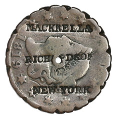 MACKRELL-RICHARDSON 1819 counterstamped Large Cent pie crimper obverse