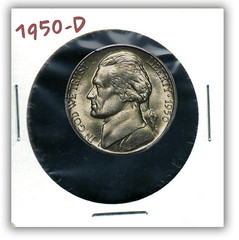 1950-D nickel in 2x2 holder