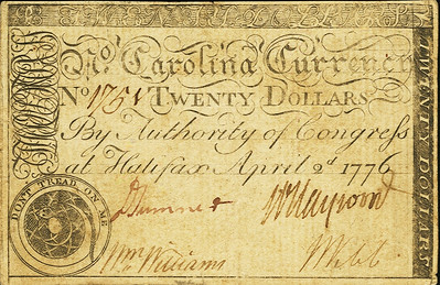 North Carolina April 2, 1776 $20 Rattlesnake face