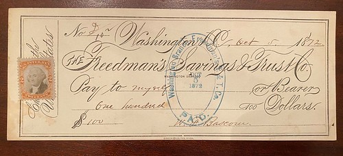 1872 Freedmen's Savings Bank Check