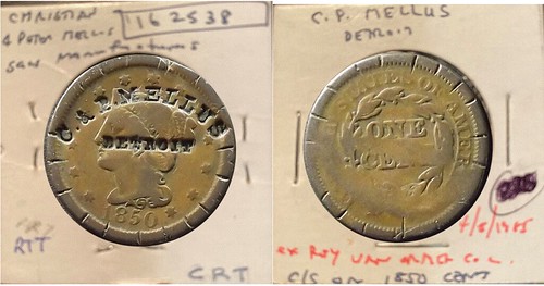 C. P. MELLUS - DETROIT counterstamp on 1850 cent