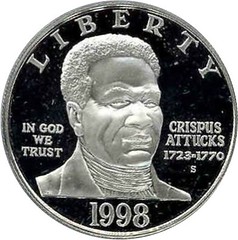 Crispus Attucks 1998 Black Revolutionary War Patriots Commemorative Silver Dollar