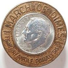 March of Dimes encased dime polio_brass_dime