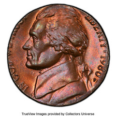 Jefferson Nickel Struck on Cent Planchet obverse