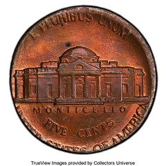 Jefferson Nickel Struck on Cent Planchet reverse