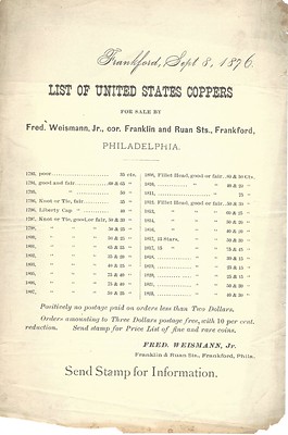 1876 Weisman List of U.S. Coppers