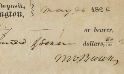 1826 President Martin Van Buren Bank Check