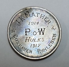 Trench art coin J.K.Mather P.o.W Hulks Luxhaven Ruhleben 1914 1917