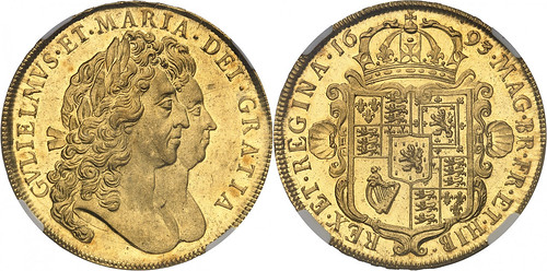MDC Monaco sale 8 Lot 1028 - GREAT BRITAIN William and Mary. 5 Guineas