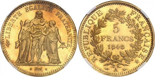 MDC Monaco sale 8 Lot 0826 - FRANCE IIe République. Gold 5 Francs