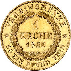 1866 Bavaria. Ludwig II gold crown reverse