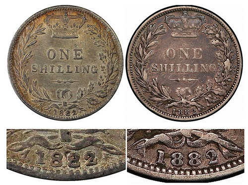 1882 One Shilling reverse counterfeit
