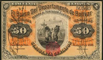 COLOMBIA. El Banco del Departmento de Bolivar. 50 Centavos