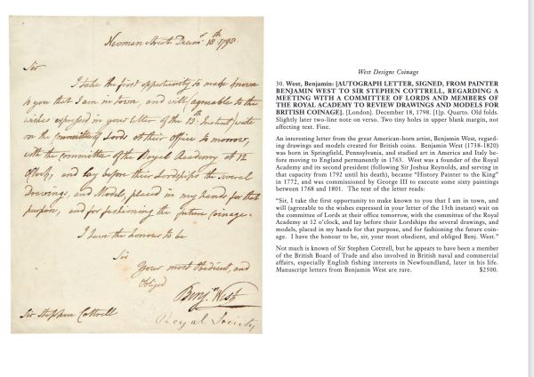 Benjamin West British coin designs letter