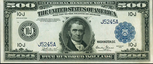 $500 1918 Federal Reserve Note face
