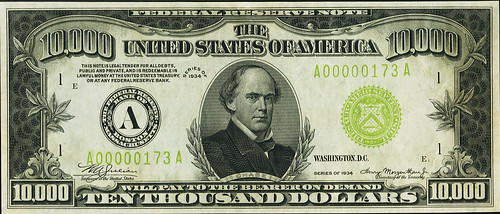 $10,000 1934 Federal Reserve Note face