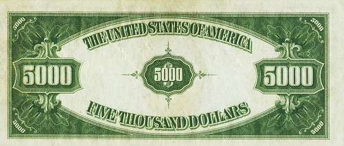 5,000 1934 Federal Reserve Note back