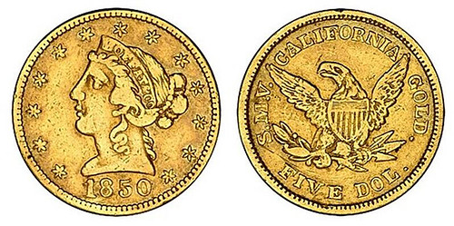 1850 SMV California Gold $5