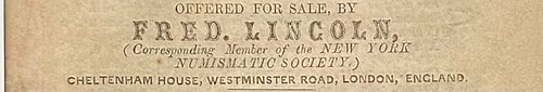 Lincoln 1853 Fixed Price List detail New York Numismatic Society
