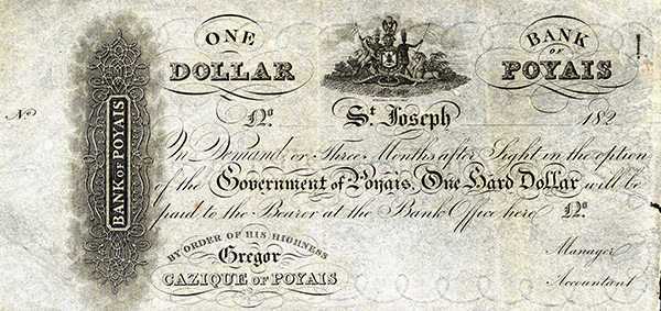 Bank of Poyais One Dollar note