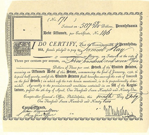 Price of Liberty 1801 Pennsylvania 6 pct certificate