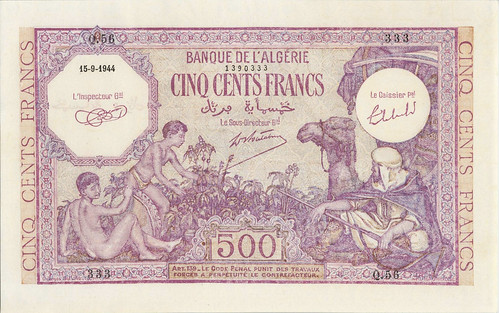 WBNA Sale Lot 21013 Algeria 1944 500 Francs