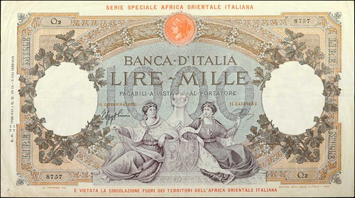 Italian East Africa. Banca d'Italia. 1000 Lire 1938