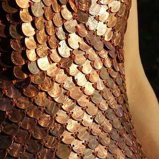 Dress made from pennies closeup
