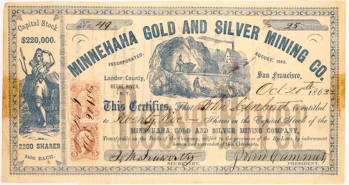 Minnehaha Gold and Silver Mining Company stock certificate