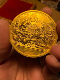 GOld Morgam medal in hand reverse